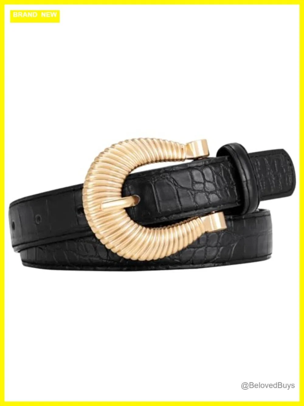 Women Crocodile Faux Leather Belt with Gold Buckle